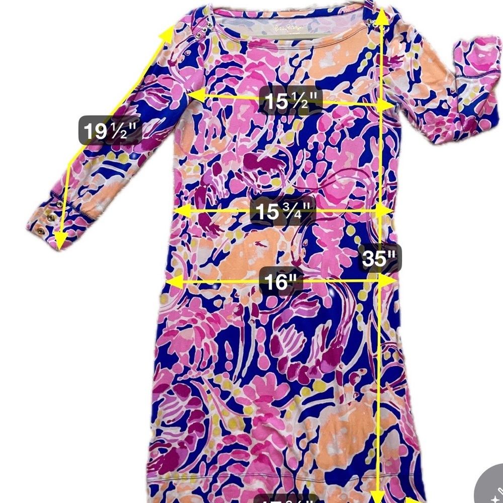 Lilly Pulitzer Pink Blue Printed Sheath Dress Long Sleeve Stretch Preppy Medium - Picture 6 of 11
